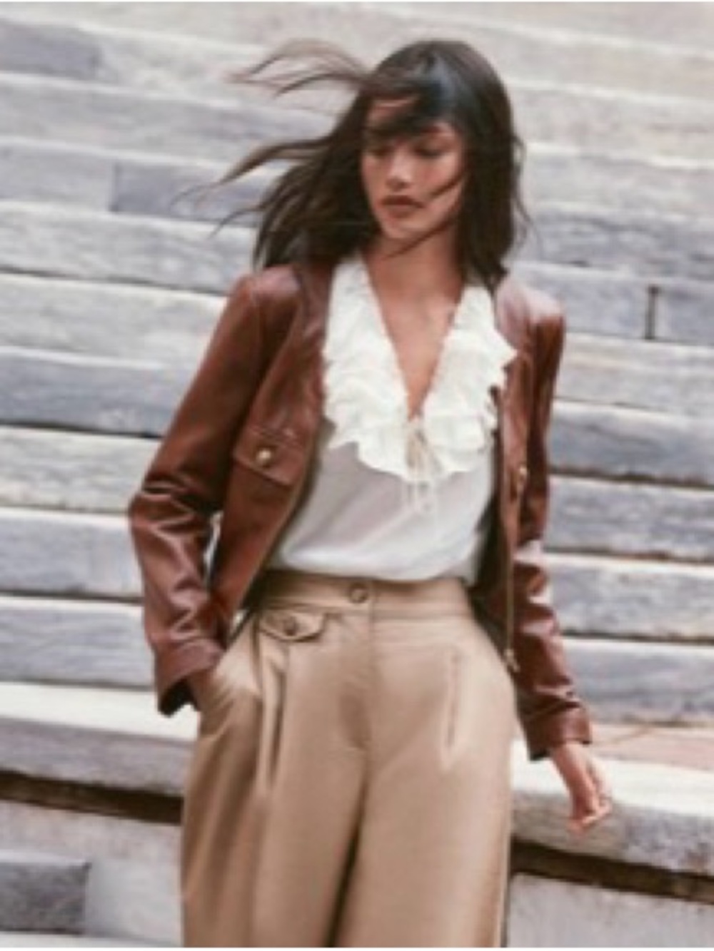 LOFT Chestnut Brown Faux Leather Cropped Jacket - Picture 4 of 5